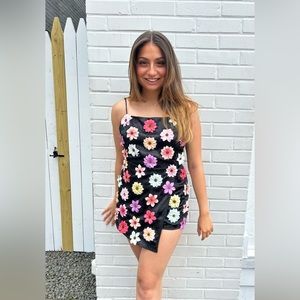 “Whimsical You”! Size 2/4 multi floral 3-D romper.